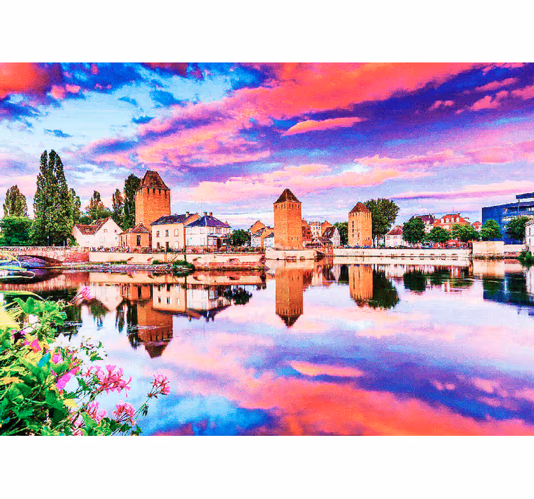 Store enrouleur chambre ciel rose se reflétant dans l'eau - TenStickers