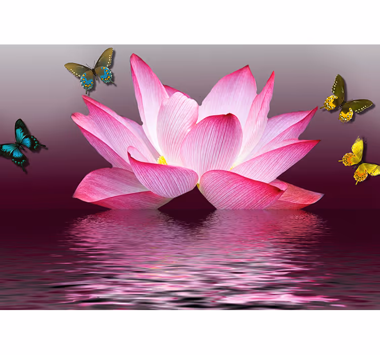 Store enrouleur chambre fleur de lotus rose et papillons - TenStickers