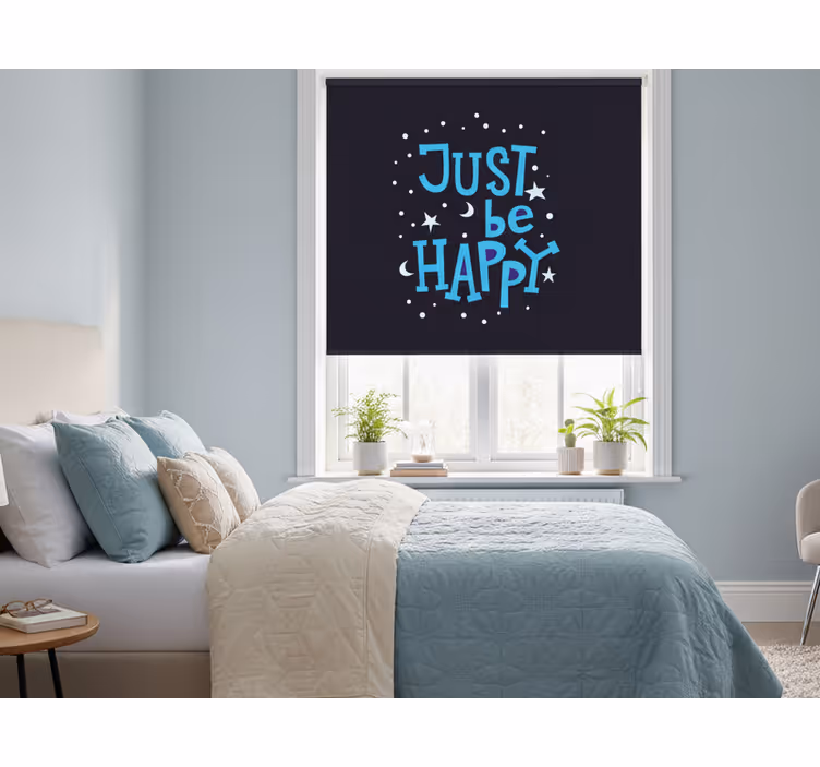 Store enrouleur chambre soyez heureux en bleu - TenStickers