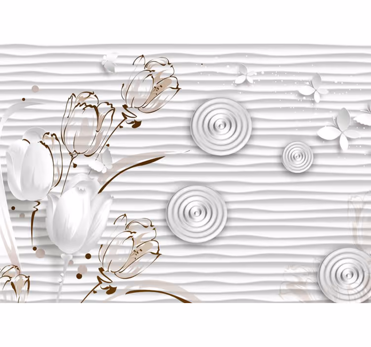 Store enrouleur blanc tulipes illustrées et cercles blancs - TenStickers
