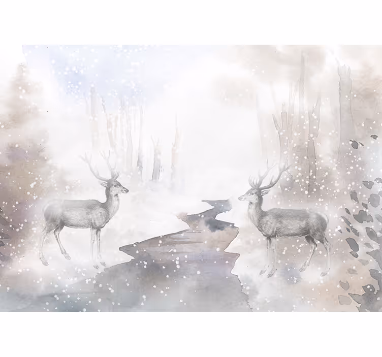 Store enrouleur blanc forêt artistique avec élan blanc - TenStickers