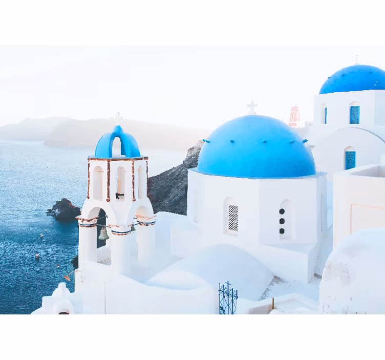 Store enrouleur blanc maisons blanches et bleues de santorin - TenStickers