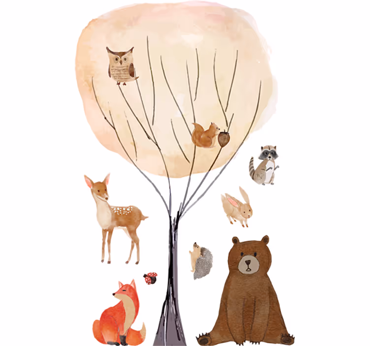 Store enrouleur chambre enfant animaux et arbre - TenStickers