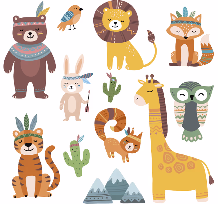 Store enrouleur chambre enfant animaux tribaux drôles - TenStickers