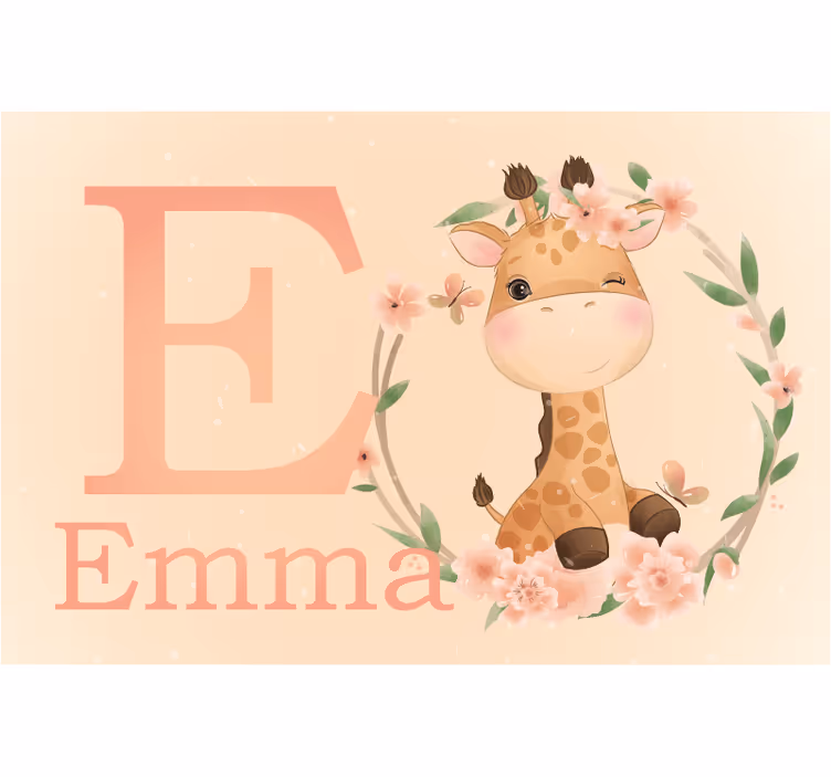 Store enrouleur chambre enfant girafe mignonne avec nom - TenStickers