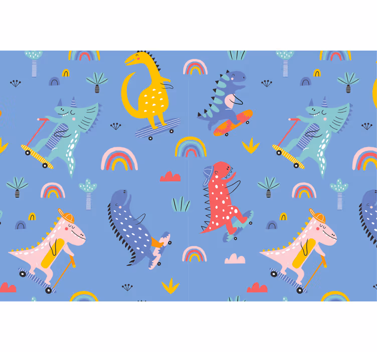 Store enrouleur chambre enfant dinosaures patineurs mignons - TenStickers
