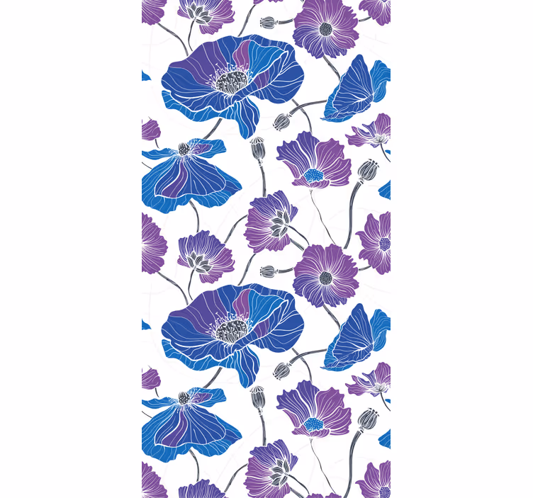 Store enrouleur cuisine fleurs de jardin bleues et violettes - TenStickers