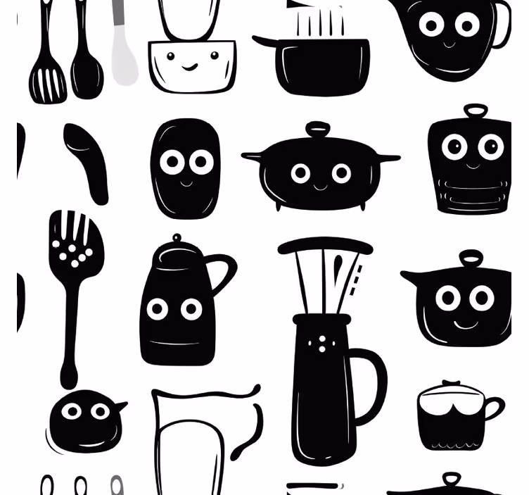Store enrouleur cuisine ustensiles noirs dessinés - TenStickers