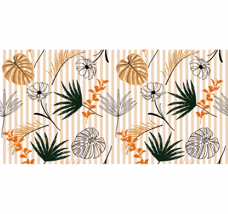 Store enrouleur bureaux tapis vinyle fleurs noir blanc beige - TenStickers