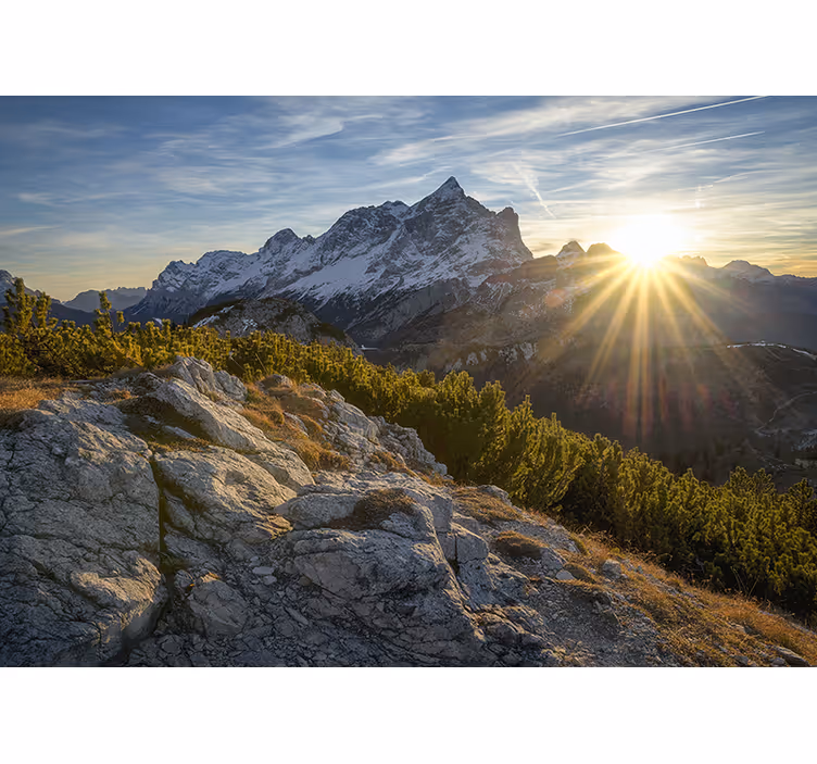Store enrouleur chambre éclat du soleil en montagne - TenStickers