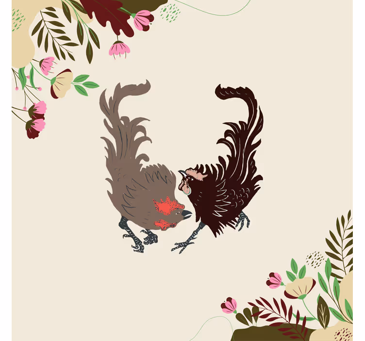 Store enrouleur beige avec deux coqs et fleurs - TenStickers