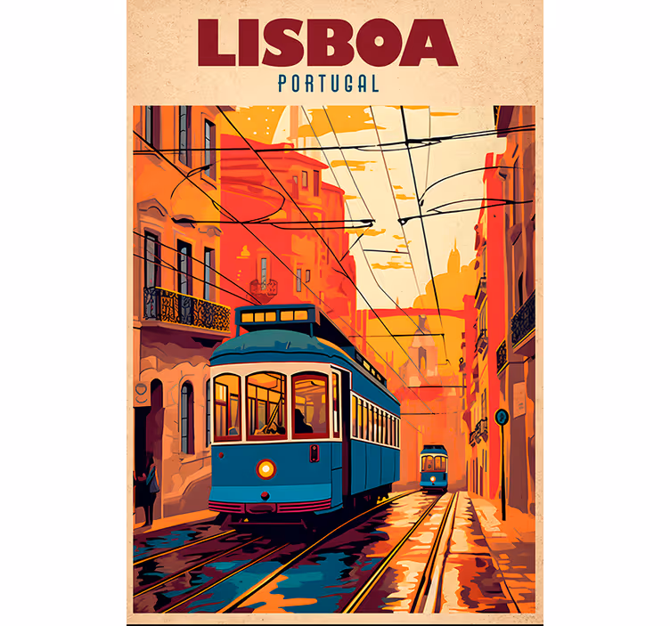 Store enrouleur vintage illustration tram de lisbonne - TenStickers