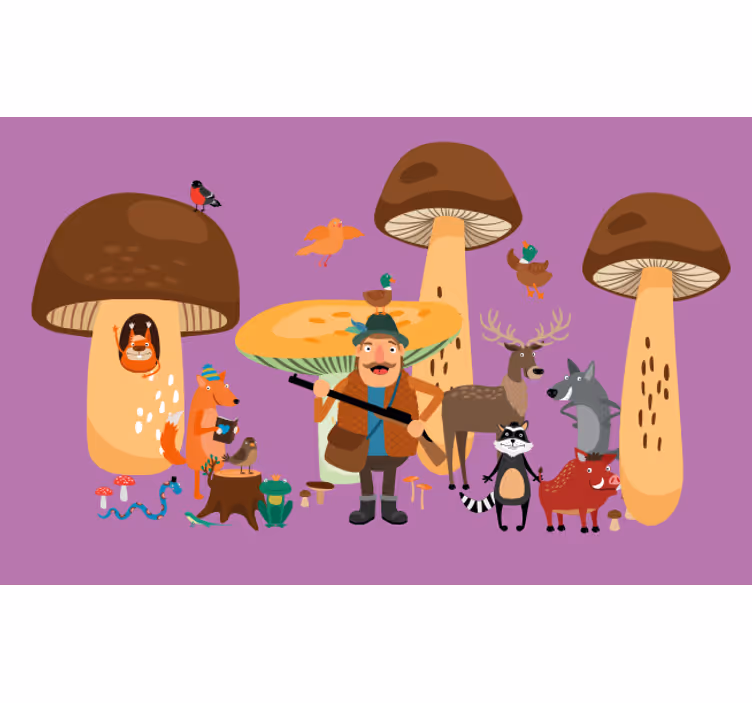 Store enrouleur amusant oiseaux dans la forêt de champignons - TenStickers