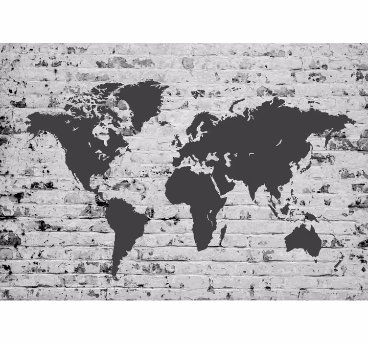 Store enrouleur carte du monde papier peint brique blanche - TenStickers