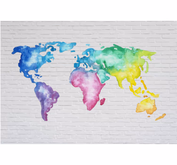 Store enrouleur carte du monde mur en briques colorées - TenStickers