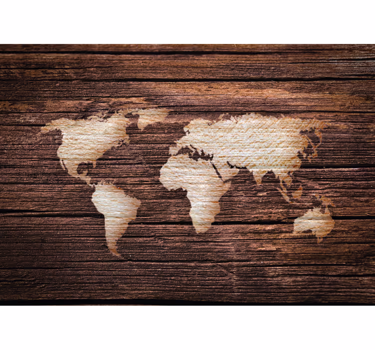 Store enrouleur carte du monde carte du monde en bois brun - TenStickers