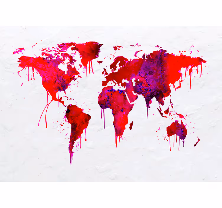 Store enrouleur rouge carte du monde aquarelle - TenStickers