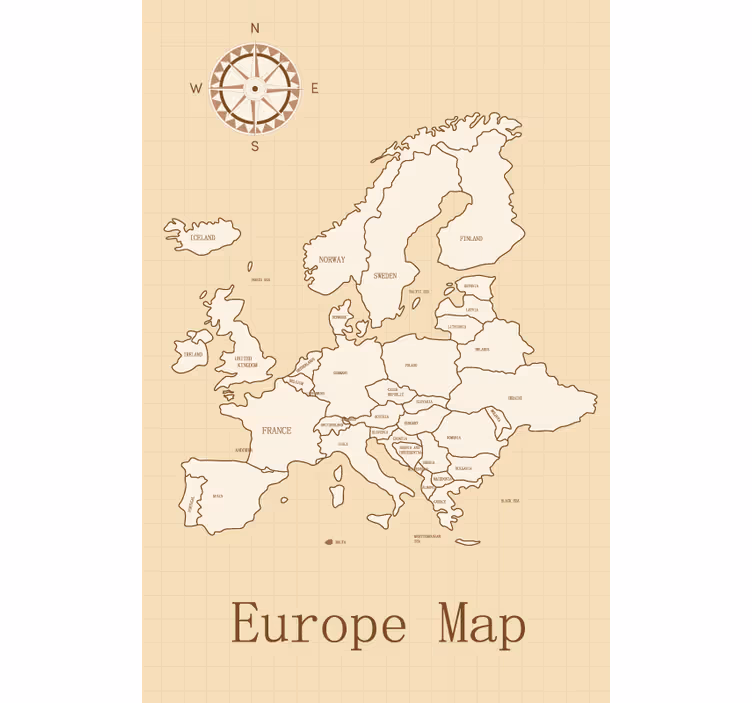 Store enrouleur carte du monde europe sur fond beige - TenStickers