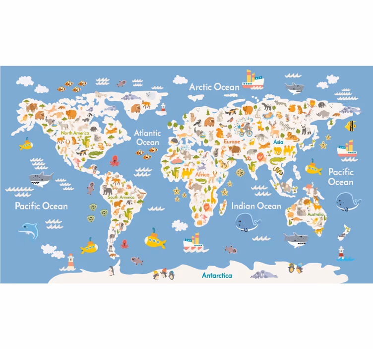 Store enrouleur carte du monde nuances de bleu et de gris - TenStickers