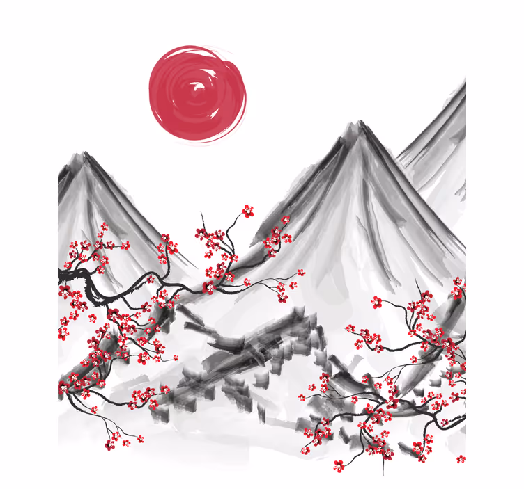 Store enrouleur salon motif soleil rouge style japonais - TenStickers
