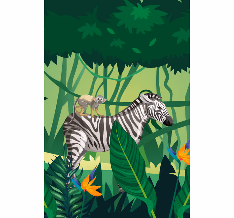 Store enrouleur animaux zèbre avec singe - TenStickers