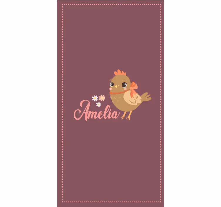 Store enrouleur animaux poussin avec des fleurs et un nom - TenStickers