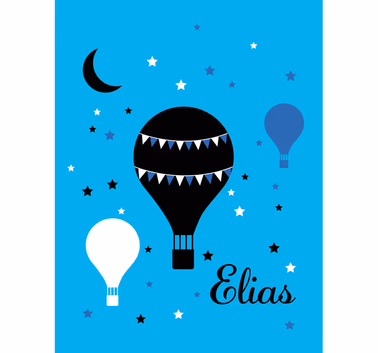 Stores Prénom Ballons noirs et bleus et étoiles - TenStickers