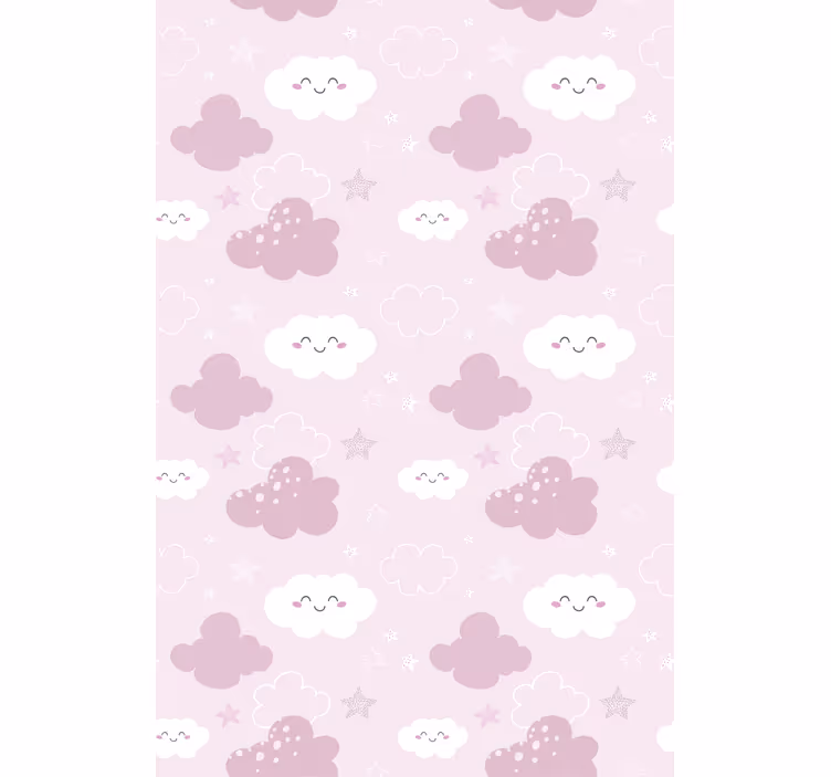 Stores nuages Fond rose avec blanc heureux - TenStickers
