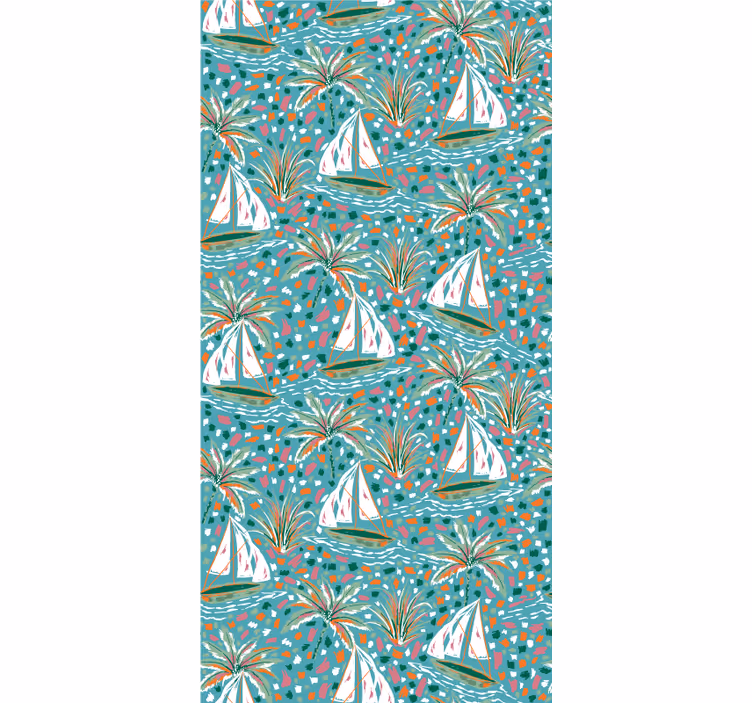 Store enrouleur motif fleur bateaux à voile et palmiers - TenStickers