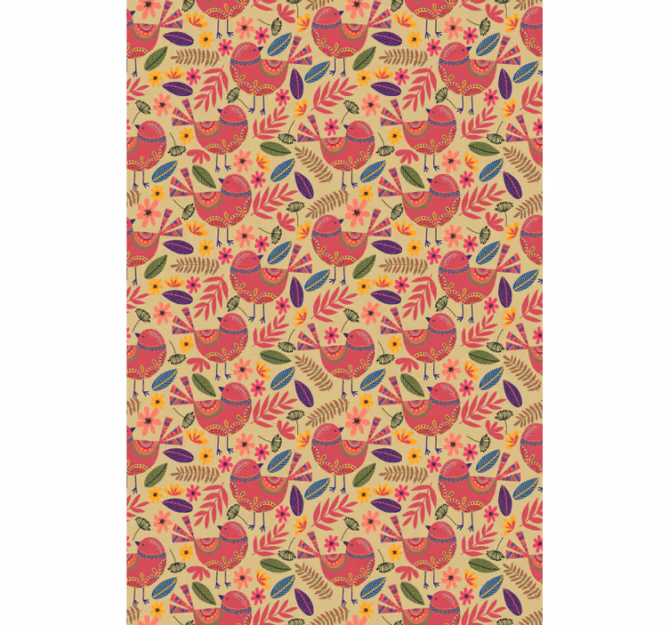 Stores fleurs sticker d'art populaire d'oiseaux colorés - TenStickers