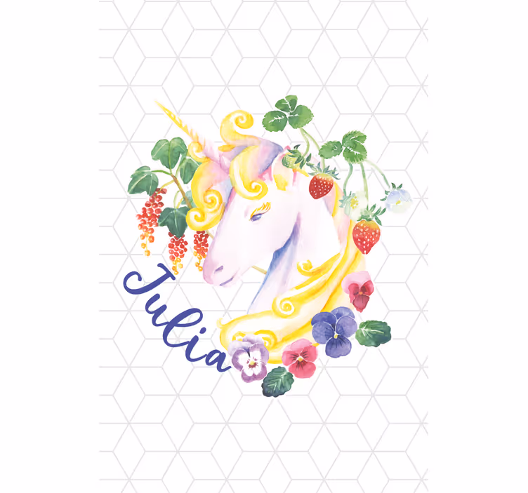 Store enrouleur pour chambre enfant licorne florale avec nom - TenStickers