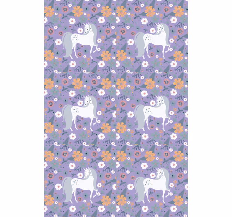 Store enrouleur chambre enfant licornes et fleurs violettes - TenStickers