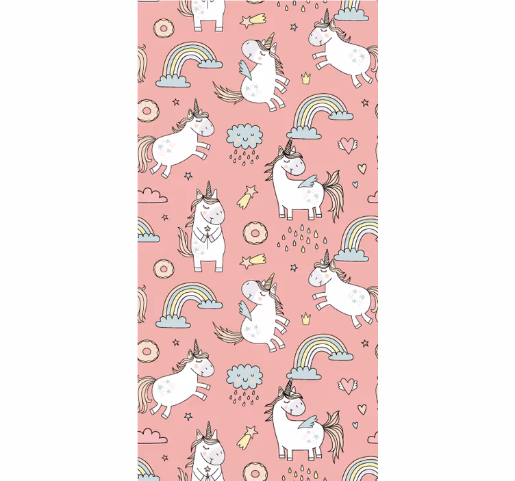 Store enrouleur chambre enfant licornes sur fond rose - TenStickers