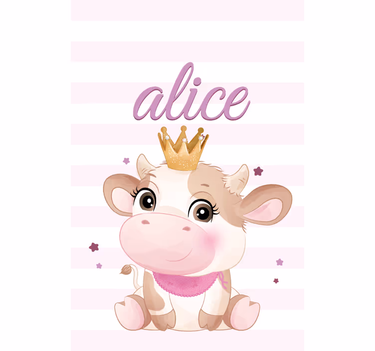 Store enrouleur chambre bébé vache couronnée avec nom - TenStickers