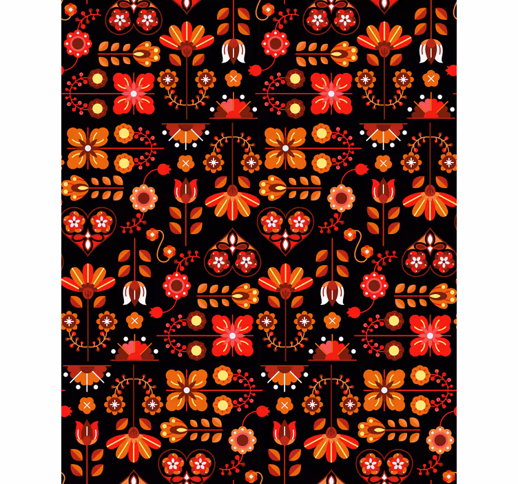 Store enrouleur motif fleur art populaire orange - TenStickers