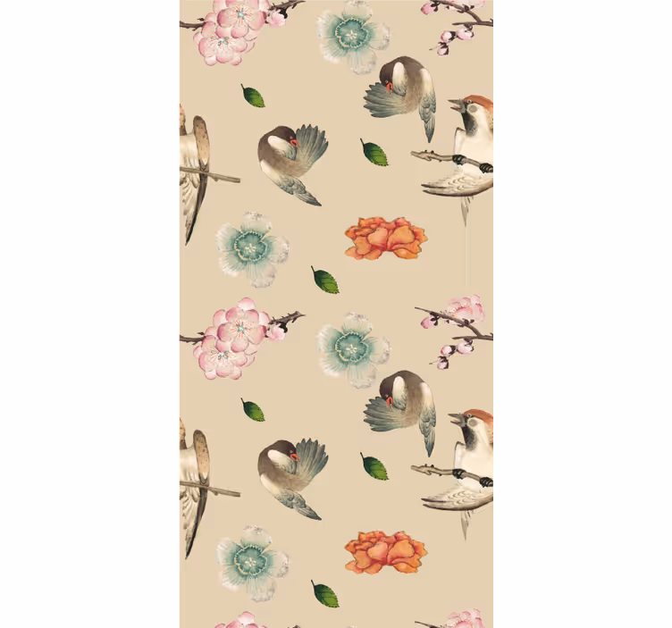 Stores enrouleurs fleurs et plantes motif aviaire beige - TenStickers