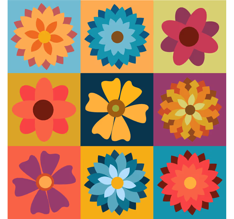 Store enrouleur cuisine carreaux de fleurs colorées - TenStickers