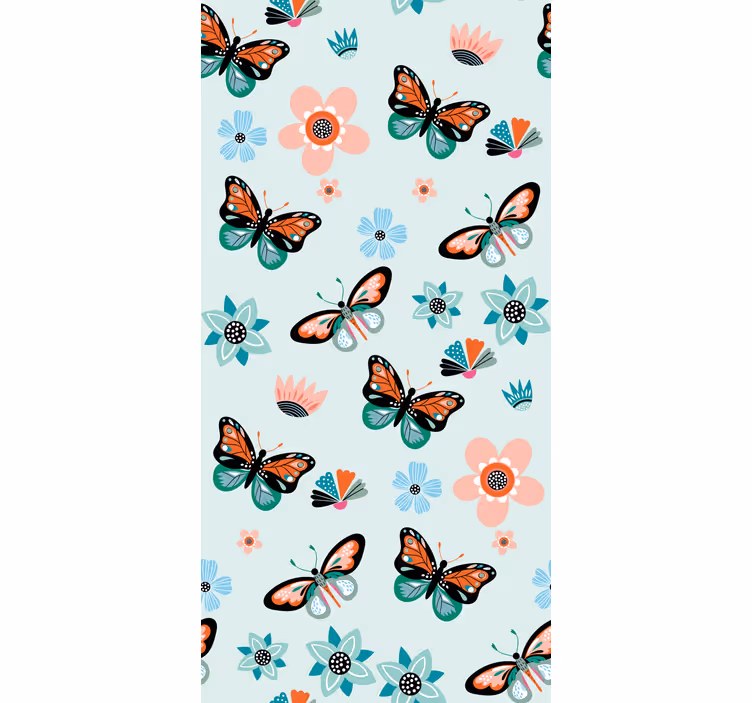 Store enfants papillons et fleurs fond bleu clair - TenStickers