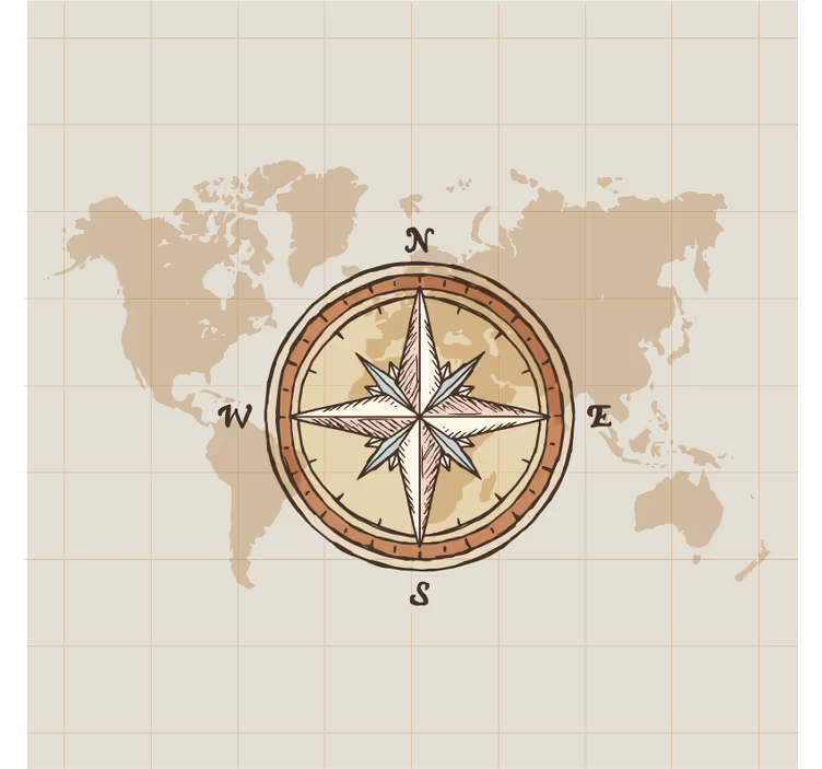 Store enrouleur salon carte monde vintage boussole - TenStickers