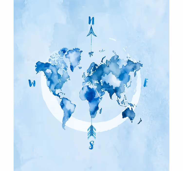 Store enrouleur carte du monde planisphère bleu aquarelle - TenStickers