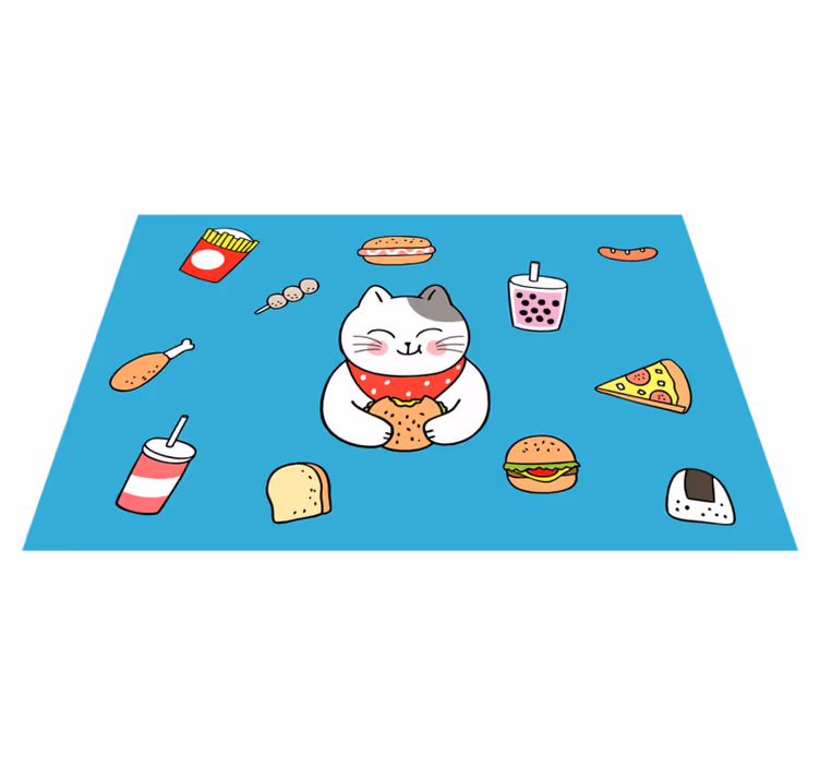 Set de table design enfant chat mignon en train de manger - TenStickers