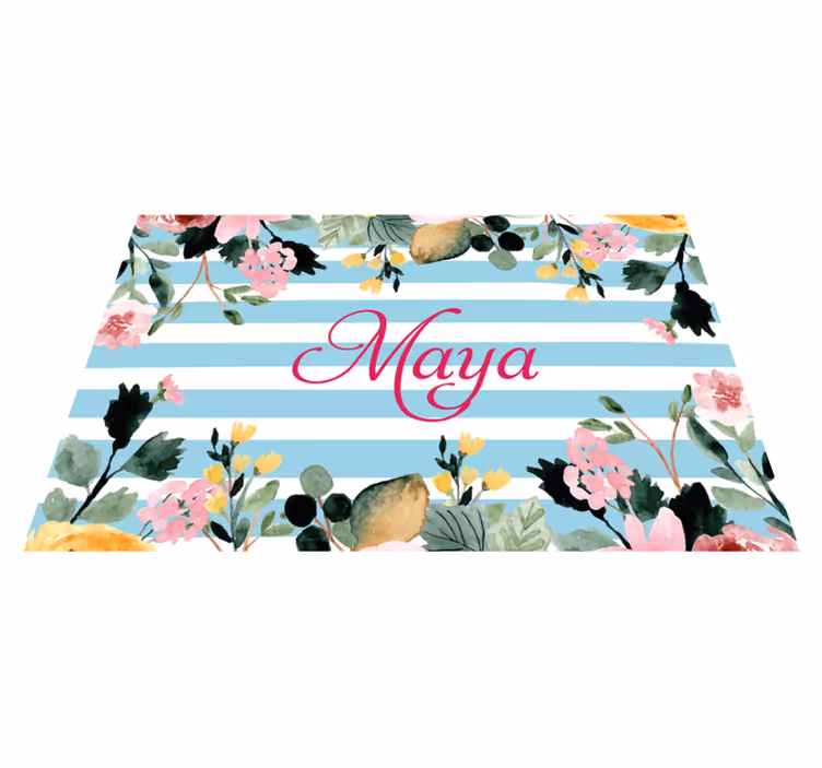 Set de table nom Rayures et bordure fleurie - TenStickers