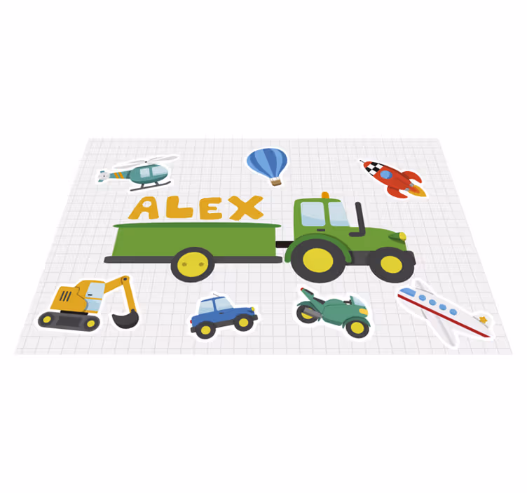 Set de table pour enfant tracteurs dessins avec nom - TenStickers