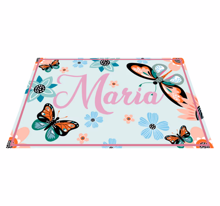 Set de table rectangulaire fleurs et papillons avec nom - TenStickers
