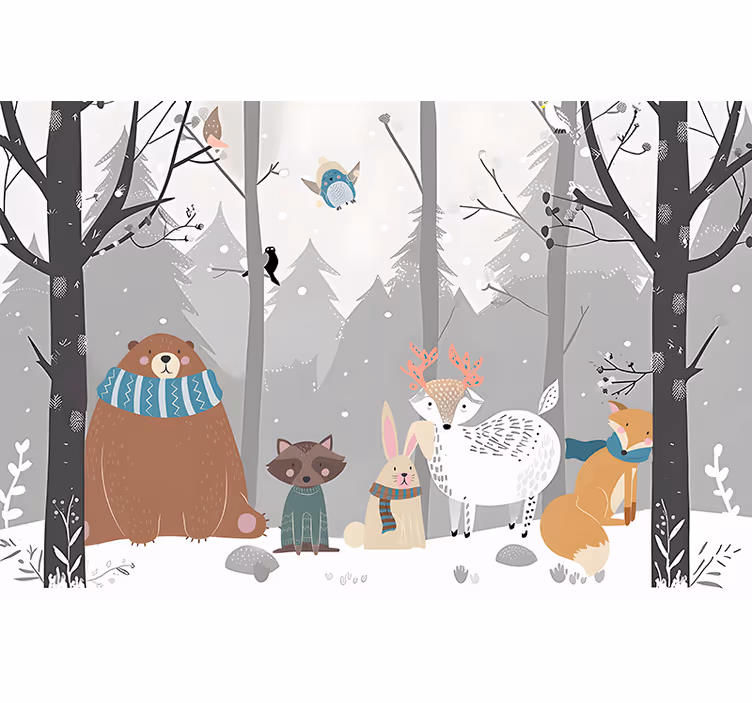 Tapisserie murale chambre bébé animaux de la forêt - TenStickers