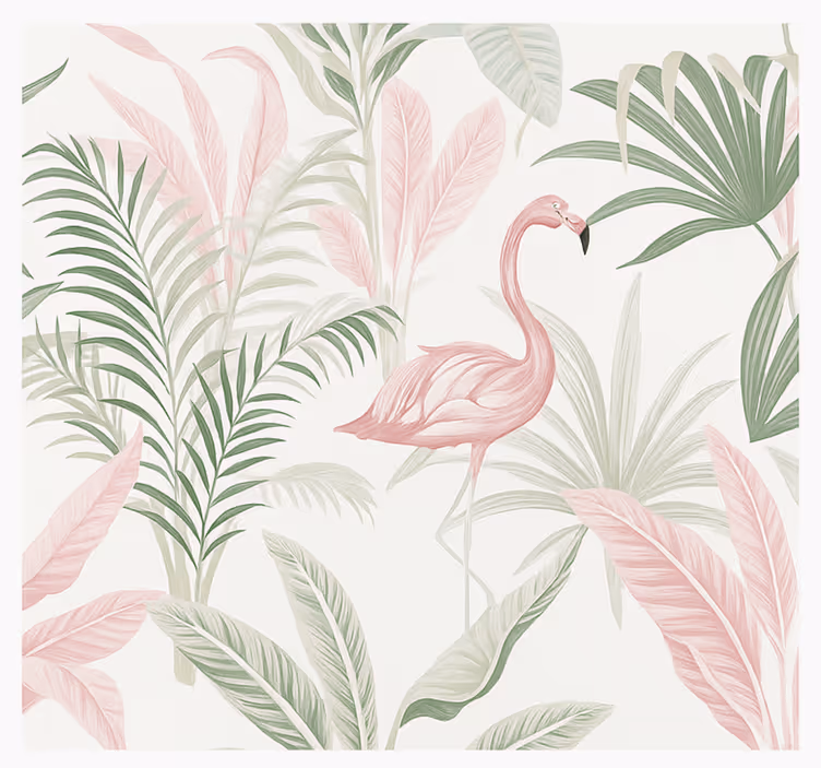 Tapisserie salon oasis tropicale de flamants roses - TenStickers