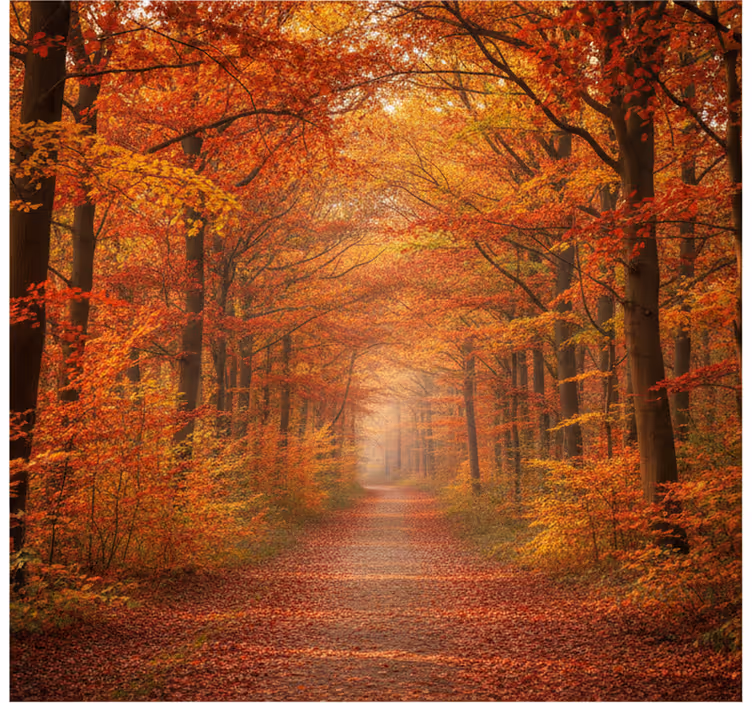 Papier peint forêt chemin des arbres en automne - TenStickers