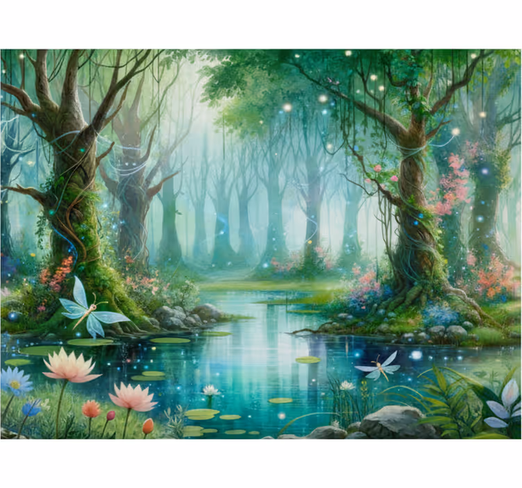 Papier peint forêt fresque féerique amusante - TenStickers