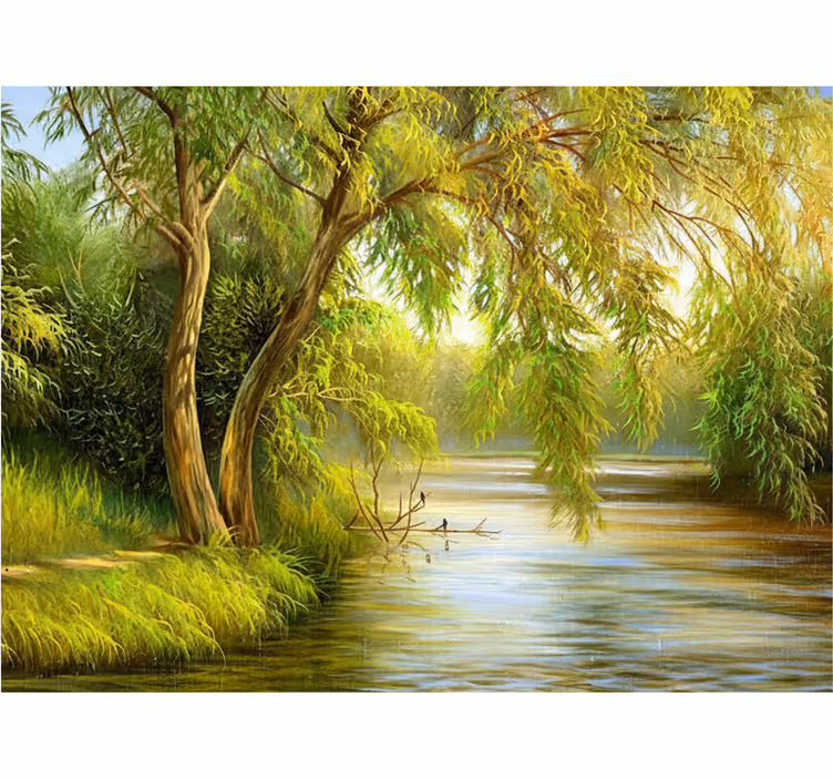 Papier peint forêt saule au bord de l'eau - TenStickers