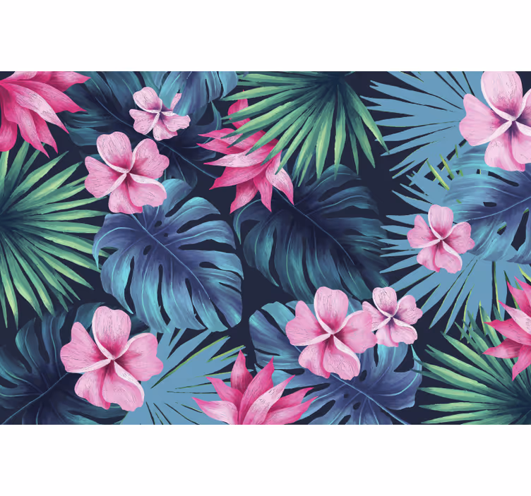 Tapisserie jungle feuilles et fleurs tropicales - TenStickers